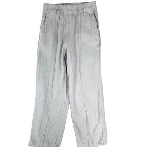 Madewell Textured Linen Blend Pants Greige Elastic Waist Wide Leg Fits S